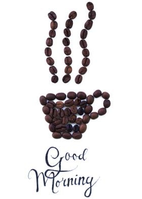 Coffee beans and letters