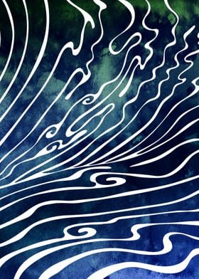 Wine Dark— A wave rendered in vector lines and watercol ... 