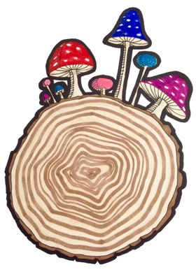 Ink and Prismacolor Illustration of mushrooms growing o ... 
