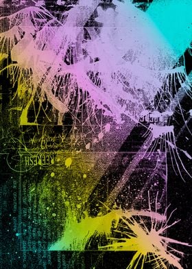 negative rainbow exposure of a layered grunge artwork.  ... 