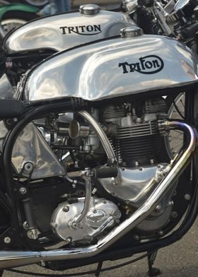 close up of a classic British Triton motorcycle