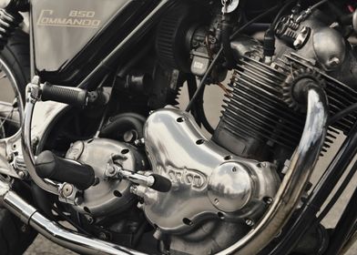 Close up of a classic British Norton motorcycle engine
