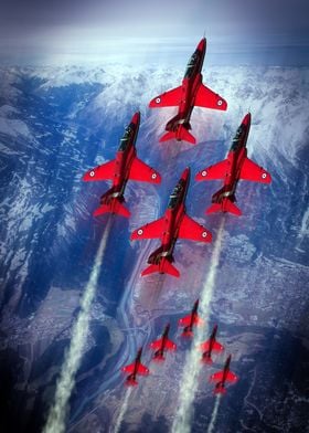 The RAF Red Arrows display team.  The Red Arrows fly th ... 