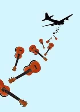 A funny illustration of a bomber plane dropping ukulele ... 