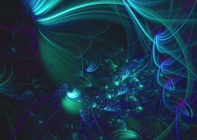 This is a green and blue fractal piece. The artwork sho ... 