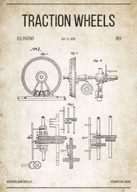 First U.S. Patent for Traction Wheels on old paper.