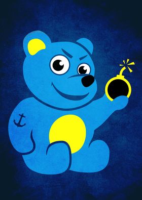 This blue evil cartoon teddy bear has a manly anchor ta ... 