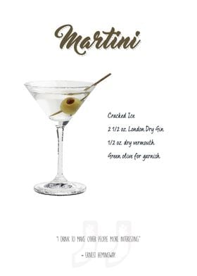 Cocktail - Martini with the ingredient list and a quote ... 