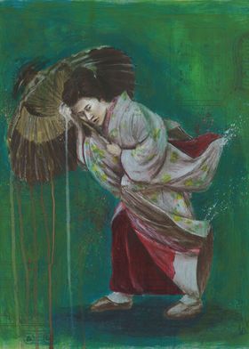 Painting of a Geisha in a storm on the instructions for ... 