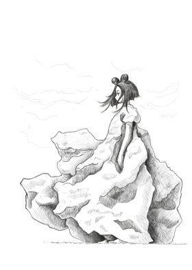 girl wearing a dress made of clouds