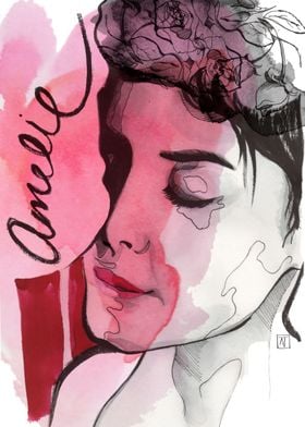Cinema poster of Amelie de Poulain. Ink, graphite, wate ... 