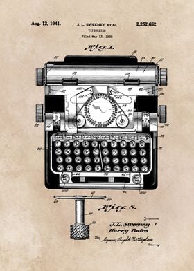 patent - typewriter - Sweeney - 1938