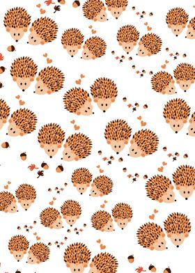 Hedgehogs in autumn pattern