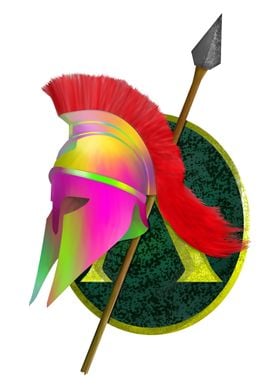 A colorful illustration of a Spartan or Greek warriors  ... 