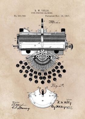 patent - type writing machine - Uhlig - 1897