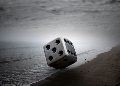 mistic metal dice on beach