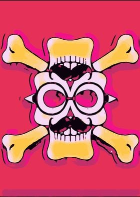 funny skull face with mustache and glasses and pink bac ... 