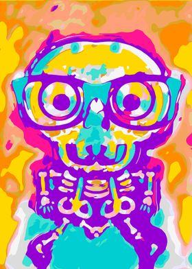 shocking skull in blue yellow pink orange and purple