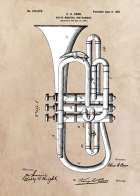 patent - Conn - Valve musical instrument - 1901