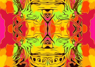 skull head with yellow green red and orange background