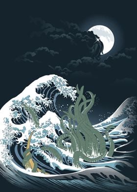 Inspired in the Great Wave Off Hokusai and Lovecraft