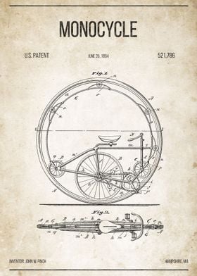 Monocycle U.S. Patent #521,786 on old paper.