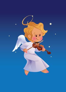 Nicely and happy smiling cute angel making music playin ... 