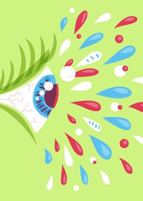 Bright colorful psychedelic illustration of a blue eye  ... 