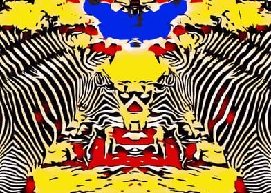 drawing and painting zebras with red yellow and blue ba ... 