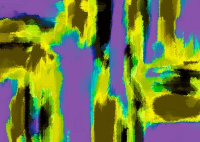 yellow green blue and black painting abstract with purp ... 