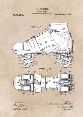 patent art Plimpton Roller Skate 1907