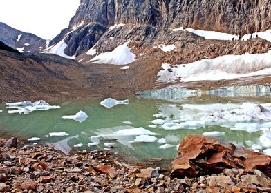 Lake beneath Angel Glacier. Jasper National Park.