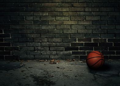 basketball with brick wall