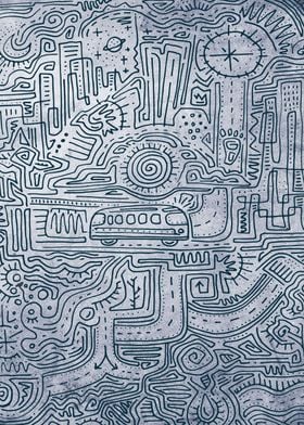 Hand drawn illustration or drawing of an urban maze and ... 