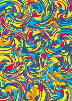 red blue and yellow curly painting abstract background