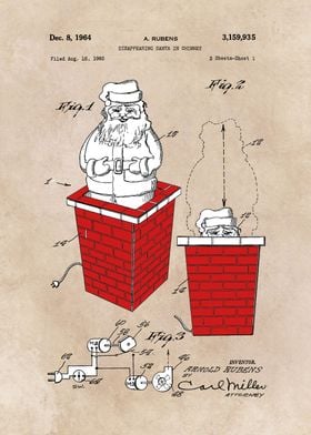 patent art Rubens Disappearing Santa in Chimney 1960