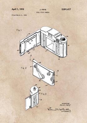 patent art Frye Roll film camera 1950