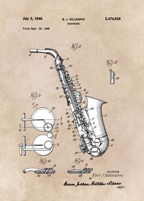 patent art Gillespie Saxophone 1945