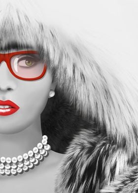 Beautiful and elegant woman with glasses, red lips in w ... 