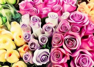 pink purple and yellow roses painting background