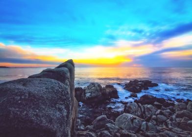 ocean sunset view with beautiful blue cloudy sky