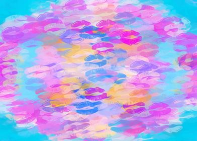 pink blue and purple kisses lipstick abstract backgroun ... 