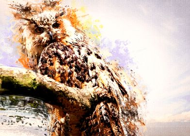 Owloo is a painting of an Owl in nature. A natural depi ... 