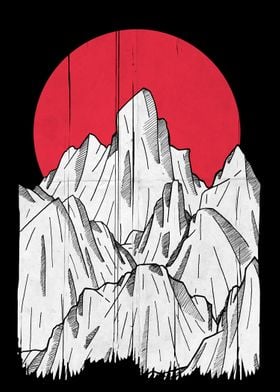 The red sun and the mountain