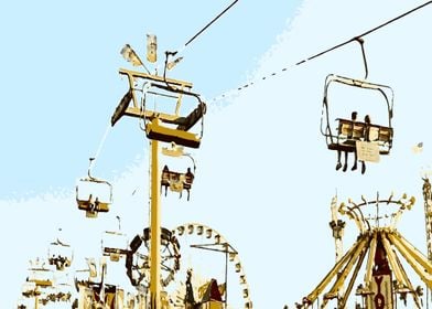 cable car with blue sky at the fairground