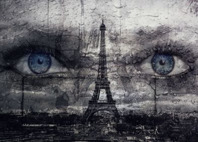 eyes of a woman with eiffeltower...miss you in Paris