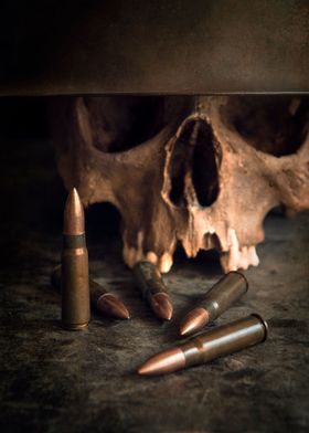 Skull with helmet and few bullets