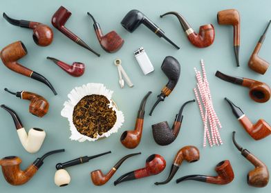 Collection of pipes and pipe smoking utensils