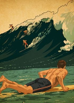 Images of Surfers bassed on 1960's art style