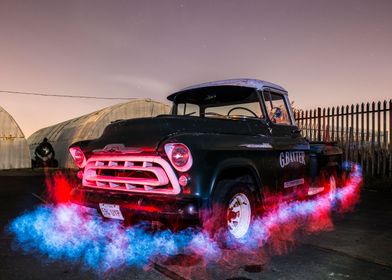 Pick up truck with a spot of light painting.